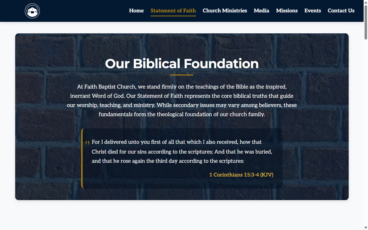 Faith Baptist Statement of Faith page