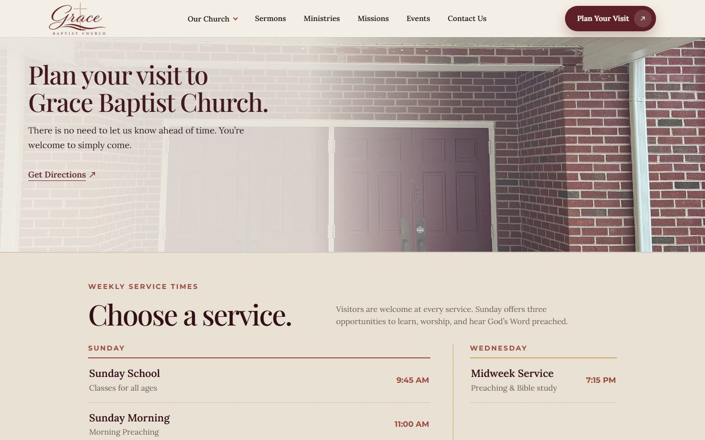 Grace Baptist Plan Your Visit page