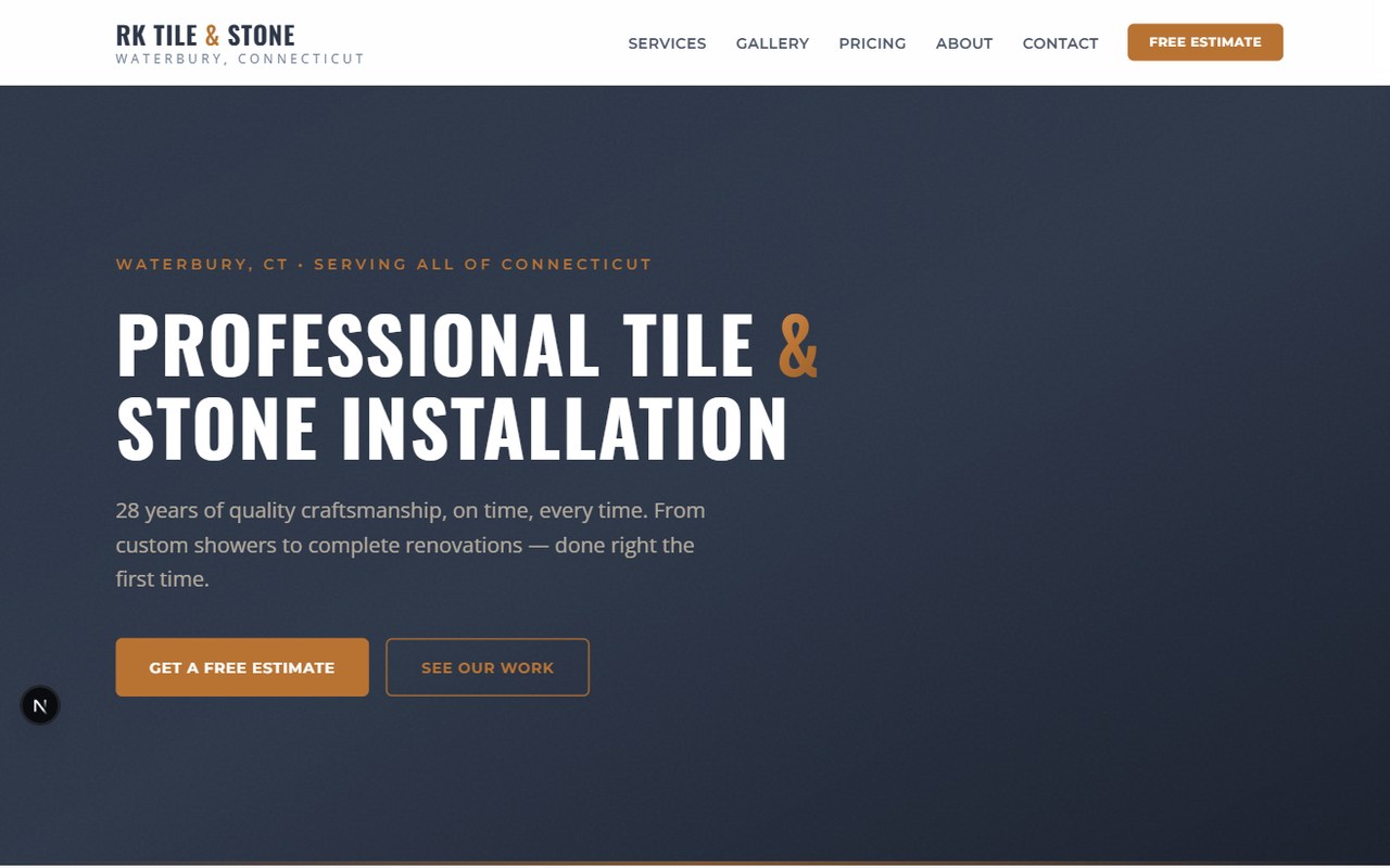 RK Tile & Stone landing page
